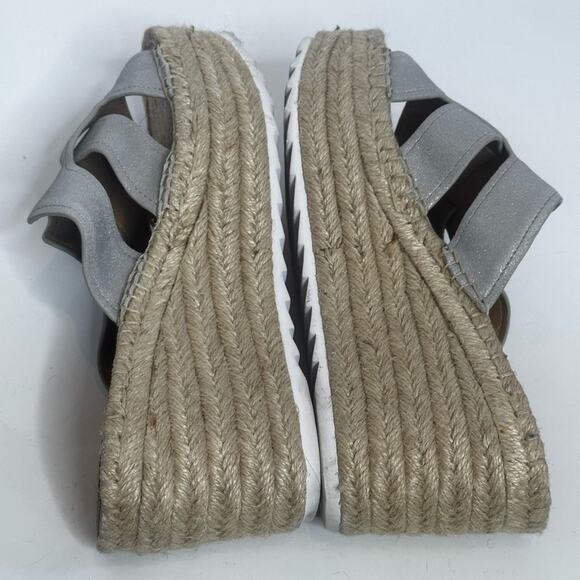 Mark Fisher Silver Open Espadrille Style 3” Raffia Wedge Size 8.5 M - Picture 10 of 11